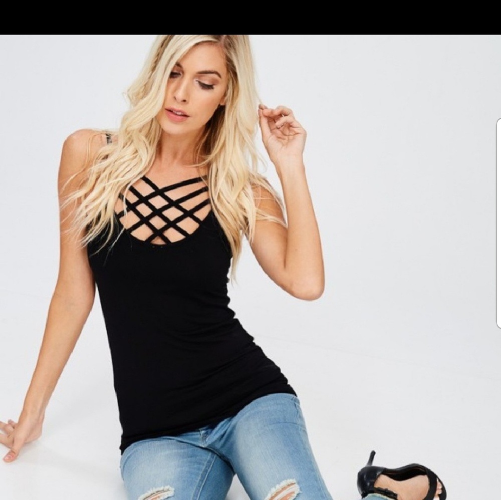 New fitted Reversible woven black tank top - Picture 1 of 3